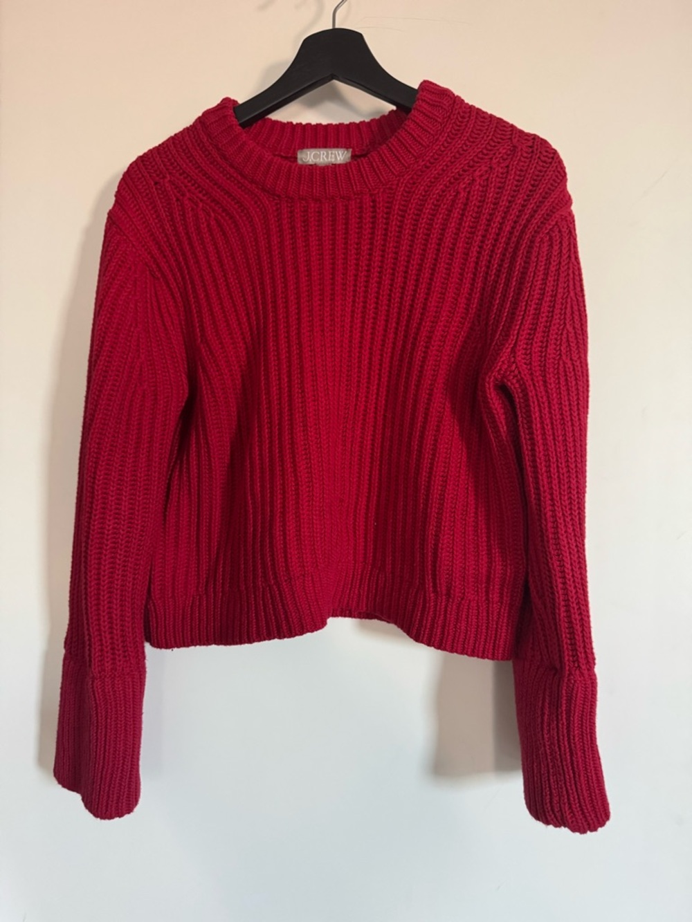 J. Crew Bright Red Ribbed Crewneck Sweater
